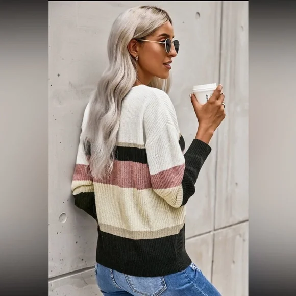 Color-Block Knit V-Neck Sweater - Picture 3 of 13